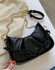 Folding Herfst En Winter Mode Ketting Messenger Bag Koreaanse Sweet Acryl Draagbare Schoudertas: Black