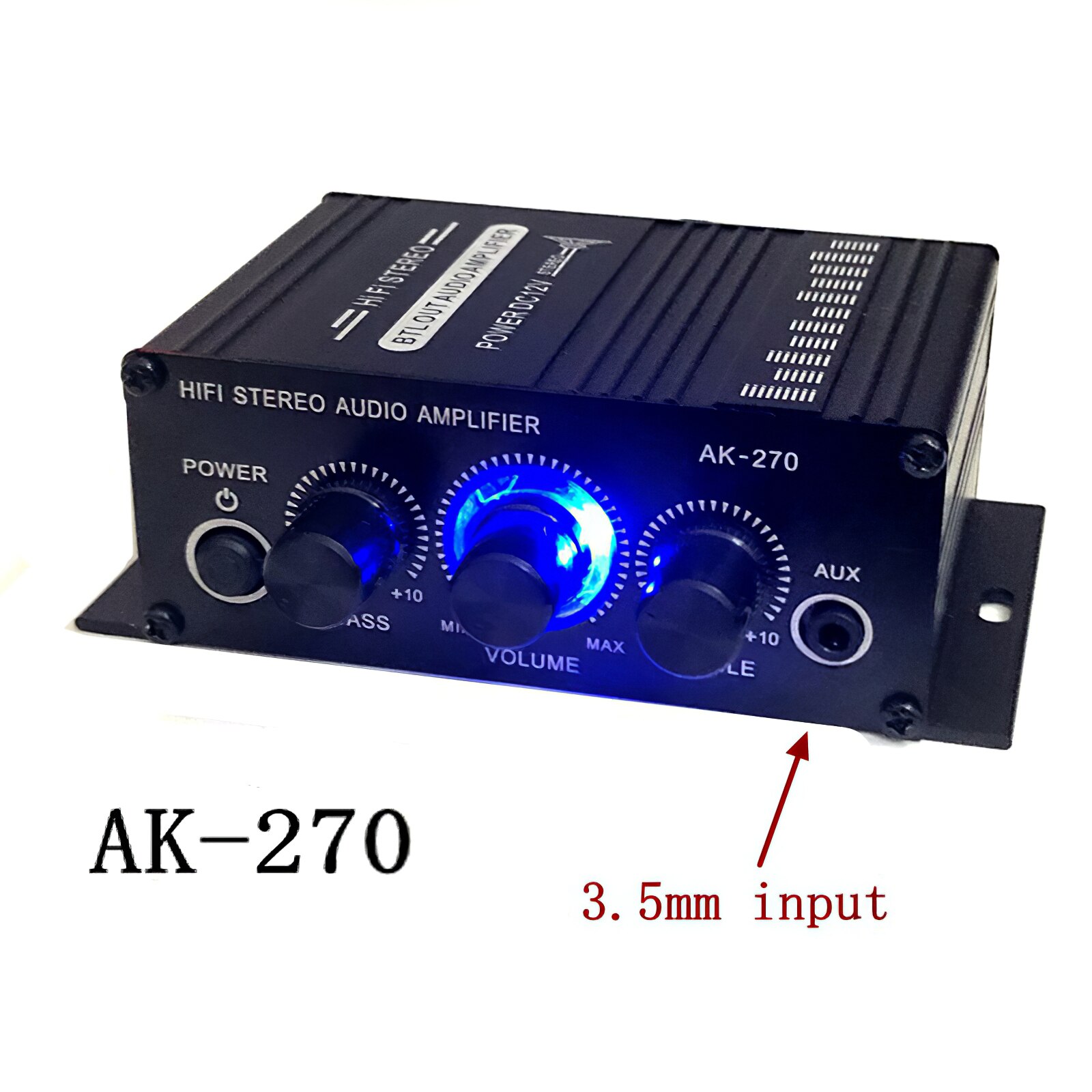 Stereo Power Amplifier AK270 Audio 2-Channel Stereo Power Amplifier Aluminum Alloy Hard Durable Practical Compact Blue Led