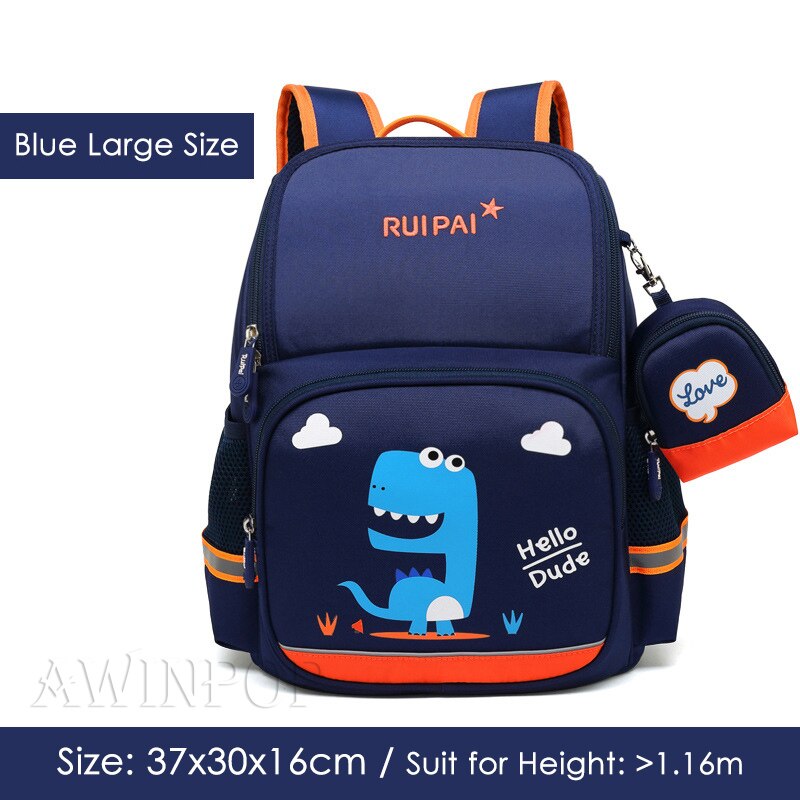 Cartoon Dinosaur School Backpacks Large Capacity School Bags for Boys Girl Primary School Student Book Bag Kids Mochila Infantil: Blue-large size