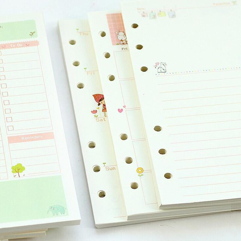 A5/A6 6 Holes Office Buckle Notebook Filler Paper Spiral Inner Pages Chancery Weekly Monthly Planner Memo Schedule Student Notes