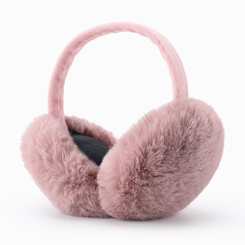 Faux pels ørebeskyttere ensfarvet blød behagelig vinter øre varmere foldbar fluffy plys øreklemmer kvinder hovedtelefoner: Mørk lyserød