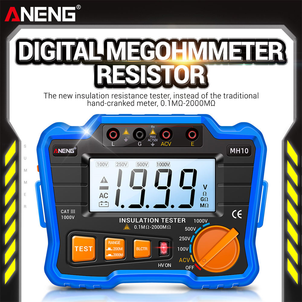 ANENG MH10 HD Digital Insulation Resistance Megger Tester 1000V Megometer Megohmmeter Ohm Test Auto Range Backlight Meter
