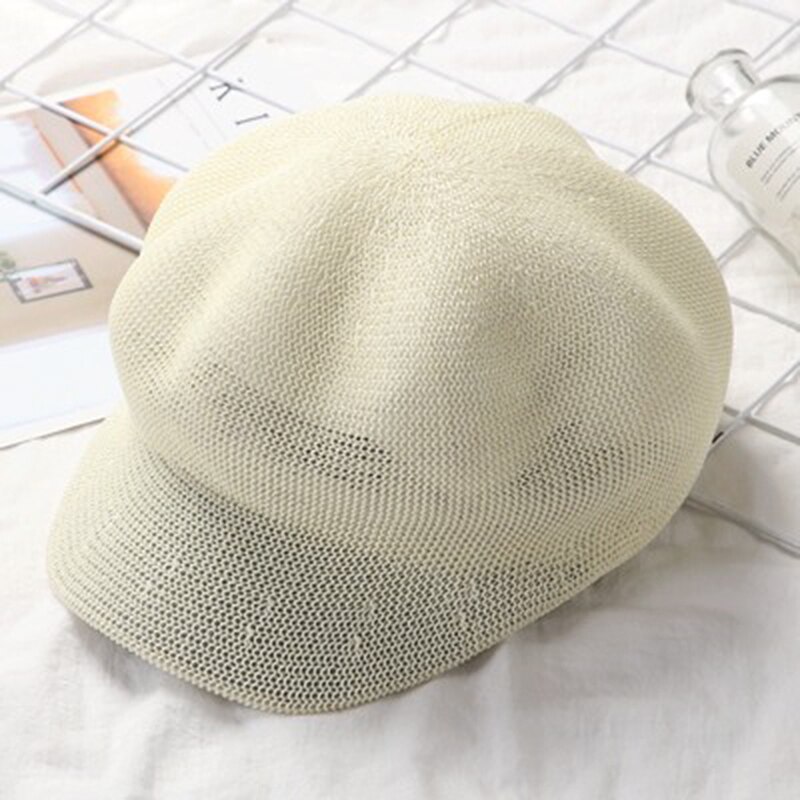 Octagonal Cap Straw Women Summer Thin Newsboy Cap Painter Straw Knitted Beret Mesh Breathable Sun Hat: 07