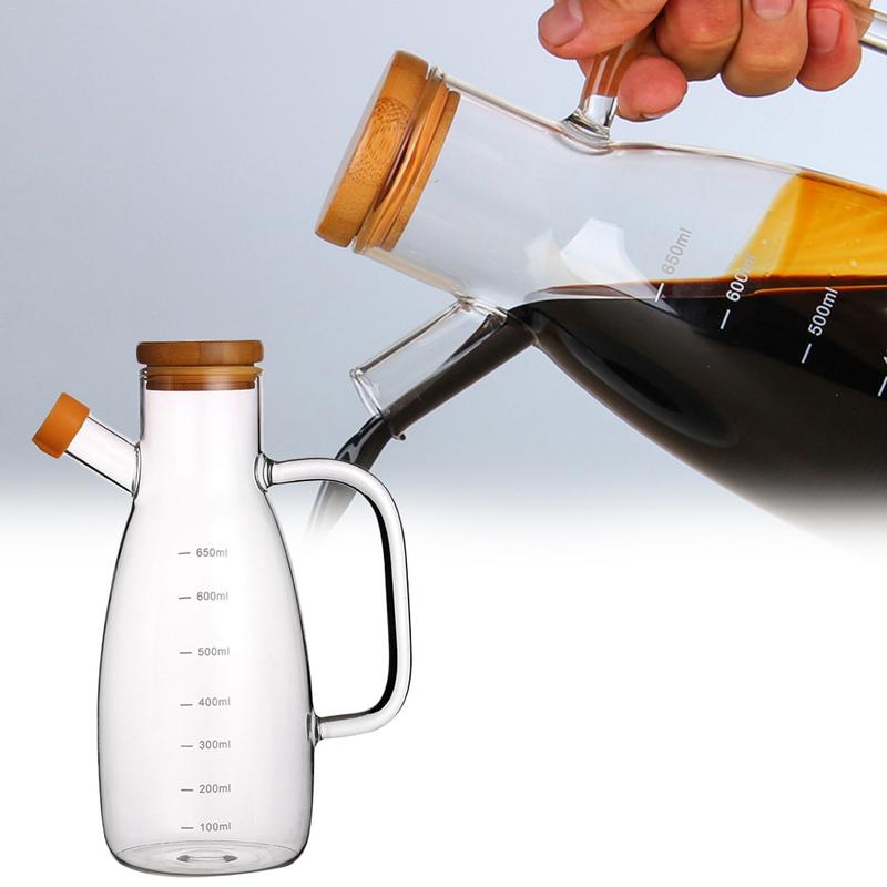 650ml högborosilikatglas olivolja vinäger kruka dispenser flaskor vinäger kan grym lagring med handtag och lock