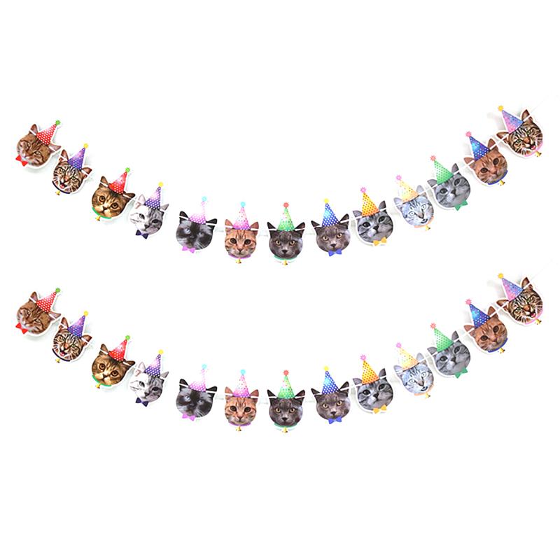 2pcs Cute Cat Banner Decor Animal Party Banner Ornament Theme Party Banner
