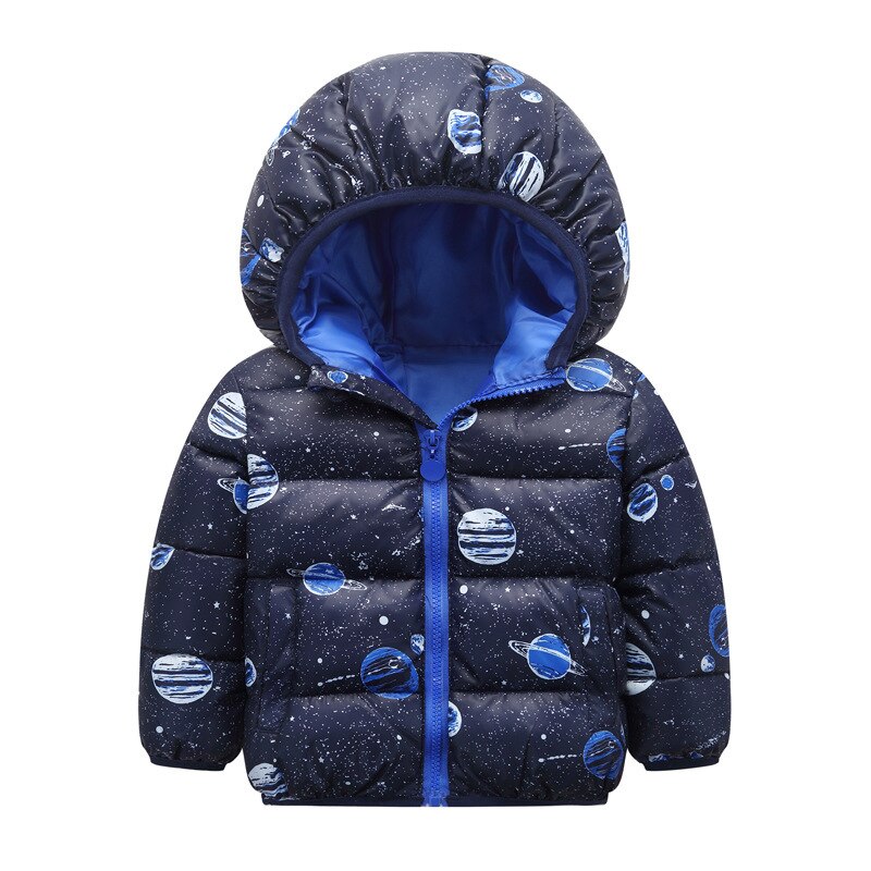 Jackets For Boys Down jacket for girl Hooded warm pink blue Cartoon pattern cotton coat 2-6T: blue / 2T