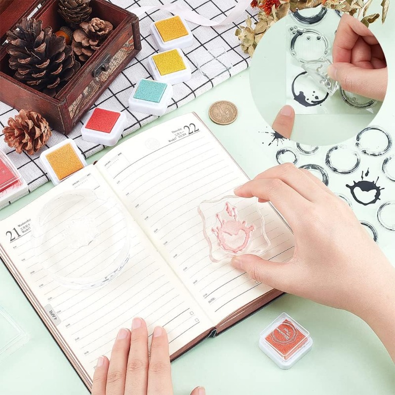 1 Vel Theevlekken Duidelijke Stempel Koffievlekken Achtergrond Transparante Siliconen Stempel Spill voor Scrapbook Kaarten Maken 4,3 x 6,3 Inch