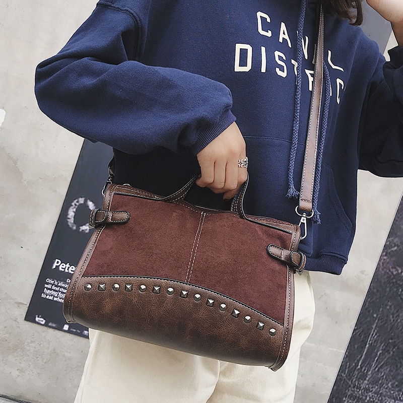 Leopardo bolsas bolso mujer fregar bolsa de hombro remache de bandolera con de varias telas nueva cremallera de alta capacidad de bolso