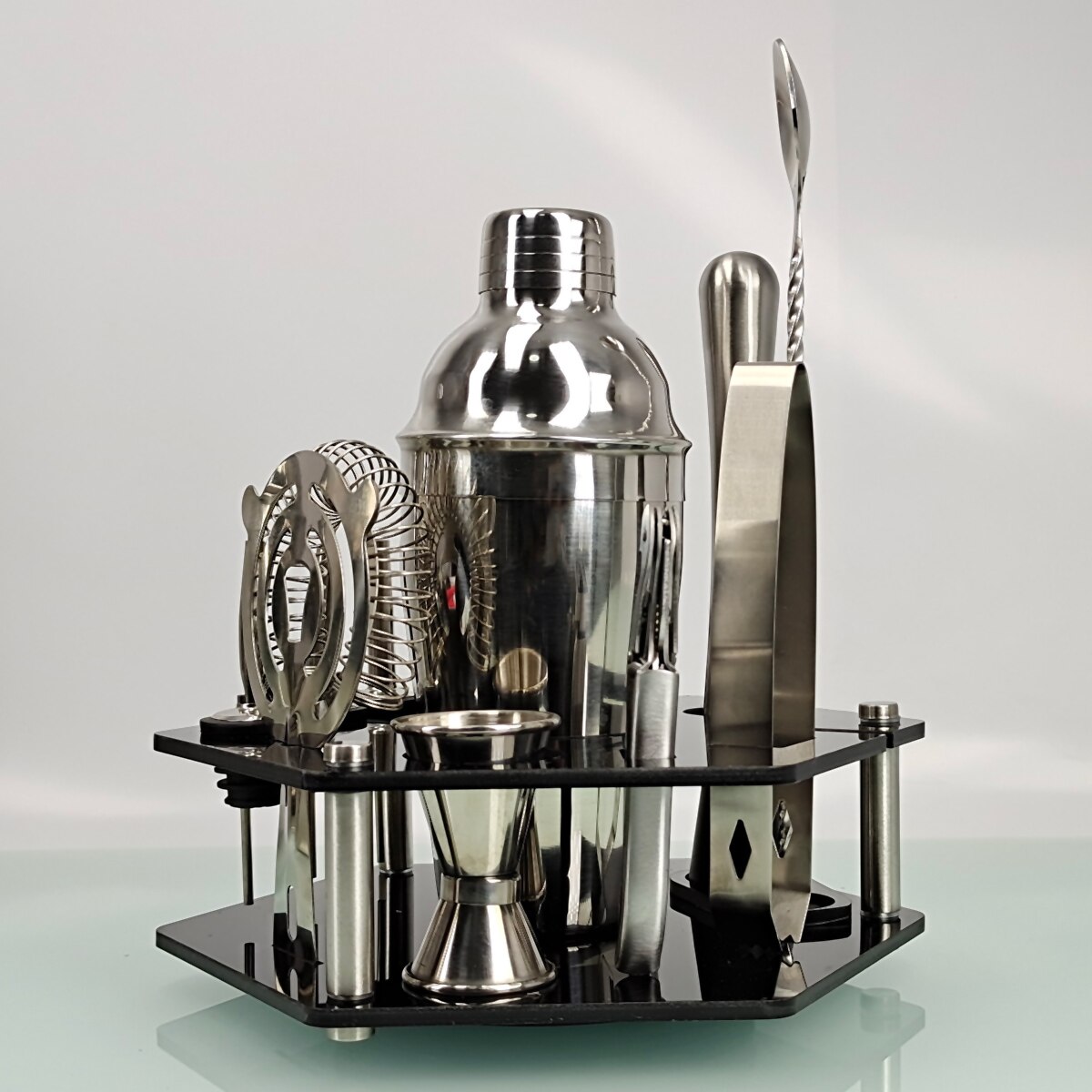 Bartender Kit, Cocktail Shaker Set With Rotating Acrylic Holder. Home DIY Suit for Mixed Drinks Martini Bar Tools Perfect: 14P 550ML