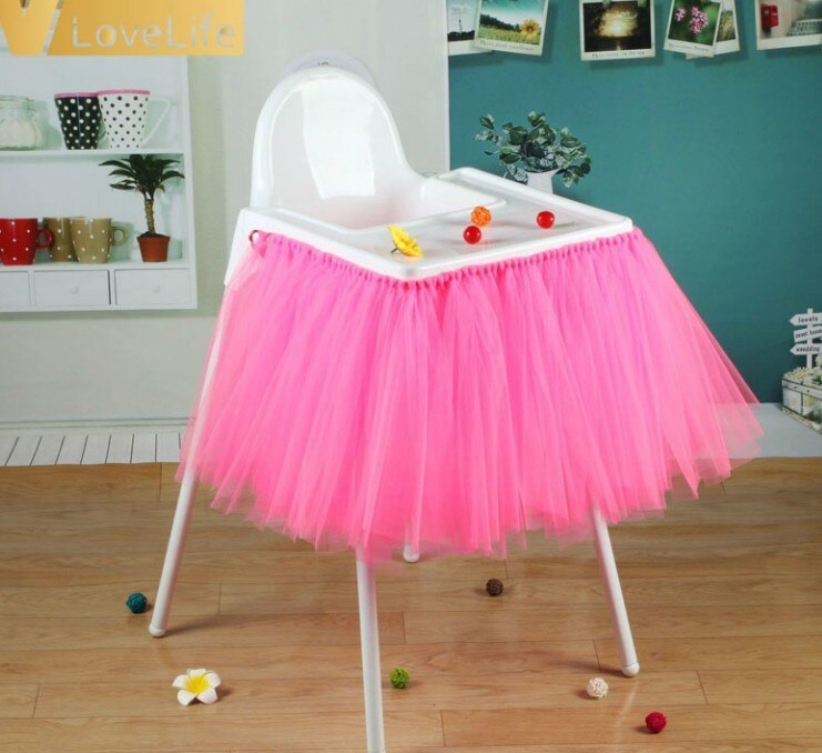Baby 1St Birthday High Chair Tutu Skirt Tulle Dining Chair Skirt Party Decoratio Net Gauze Children Dining Decoration Home: New Pink
