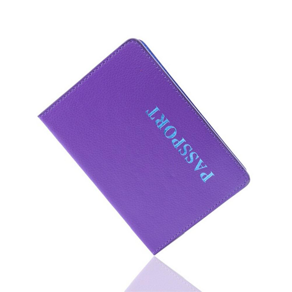 Passport Cover Passport ID Bank Card Note Holder Litchi Grain PU Passports Tickets Holder Passport Bag: Purple