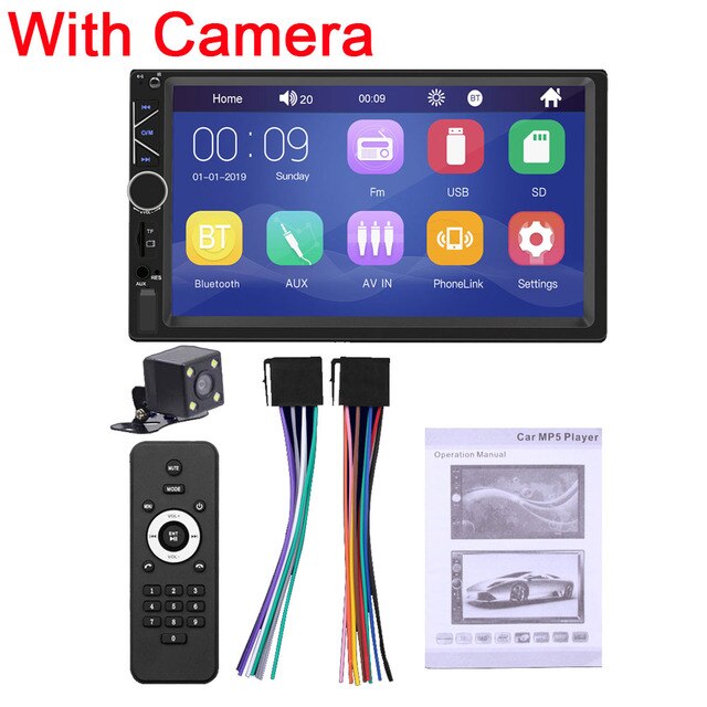 7 inch Car MP5 Player Video Player Stereo Audio FM Radio Aux/USB/TF Input with Mobile Phone Interconnection Car Player A6: With Camera
