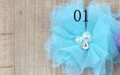 10 stks/partij 2.5 ''Mini Tulle Mesh Bloemen Met Strass Pearl Center Poof Bloemen Hoofdband Haar Accessoires: 01 lt blue