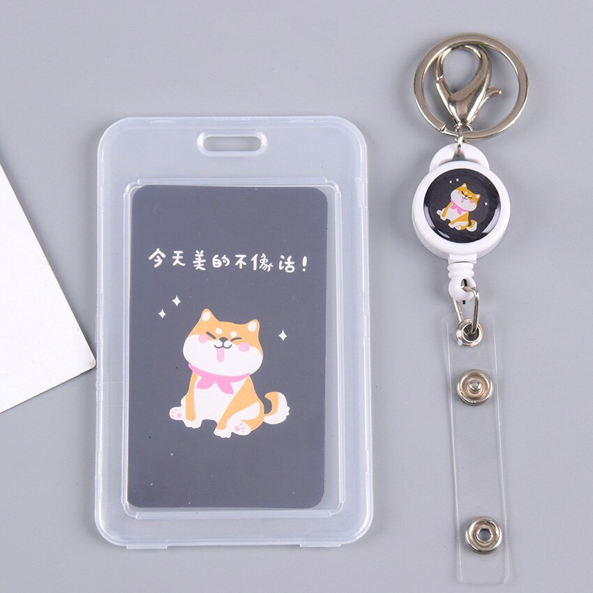 1PC Telescopic Transparent Keychain Double Card Sleeve Sets ID Badge Case Clear Bank Credit Card Badge Holder Accessories: Black