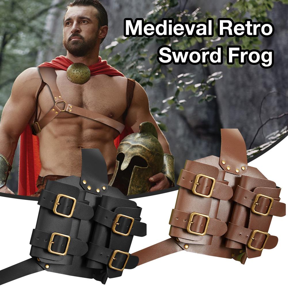 Medieval Sword Scabbard Shoulder Back Sheath Holder Frog For Men Larp Ninja Warrior Costume Leather Buckle Strap Rapier Holster