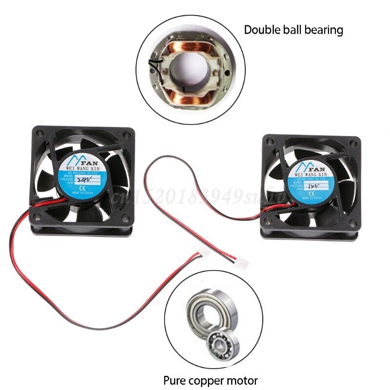 Ventilador de refrigeración para PC sin escobillas, Enfriador de 2 pines, 60mm × 60mm × 25mm, cc 12V 24V, 6025