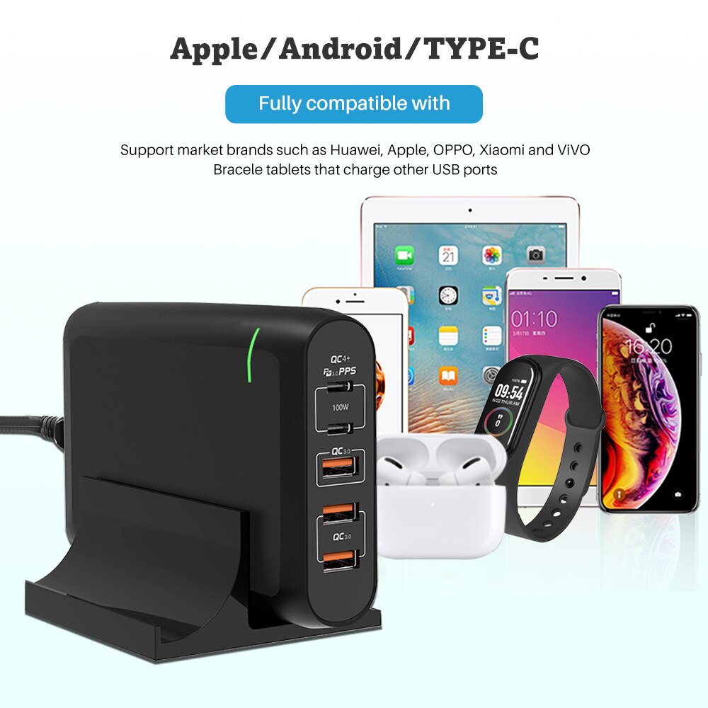 Cargador de pared PD 100W GaN 5 USB tipo C pantalla led carga rápida 4,0 para MacBook Air iPad iPhone 11 Pro Samsung Huawei ASUS