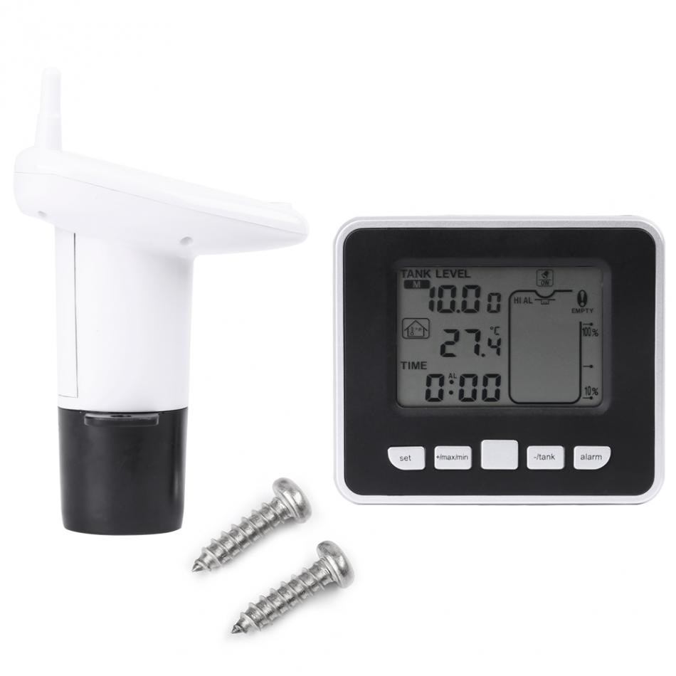 Ultrasonic Water Liquid Depth Level Meter Sensor with Temperature Display Time Alarm Transmitter Screws Measuring Tools