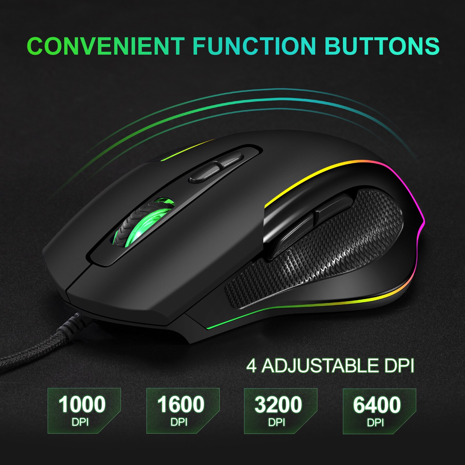 Przewodowa mysz do gier LED 6400 DPI komputer USB mysz dla graczy RGB myszy X7 Silent Mause z podświetleniem kabel do komputera Laptop