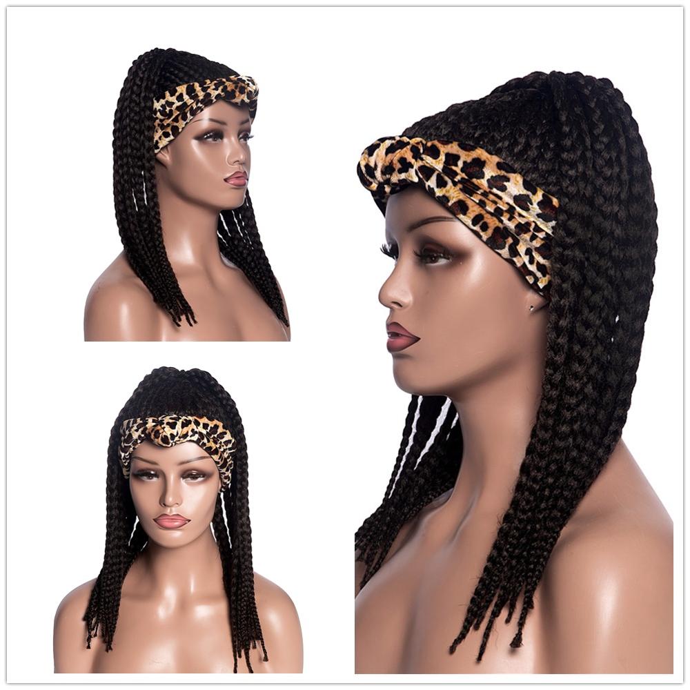 Gaka syntetisk dreadlock fletning parykker krøllet æske 2 in 1 wrap sort afro paryk puff turban hår pandebånd med snor