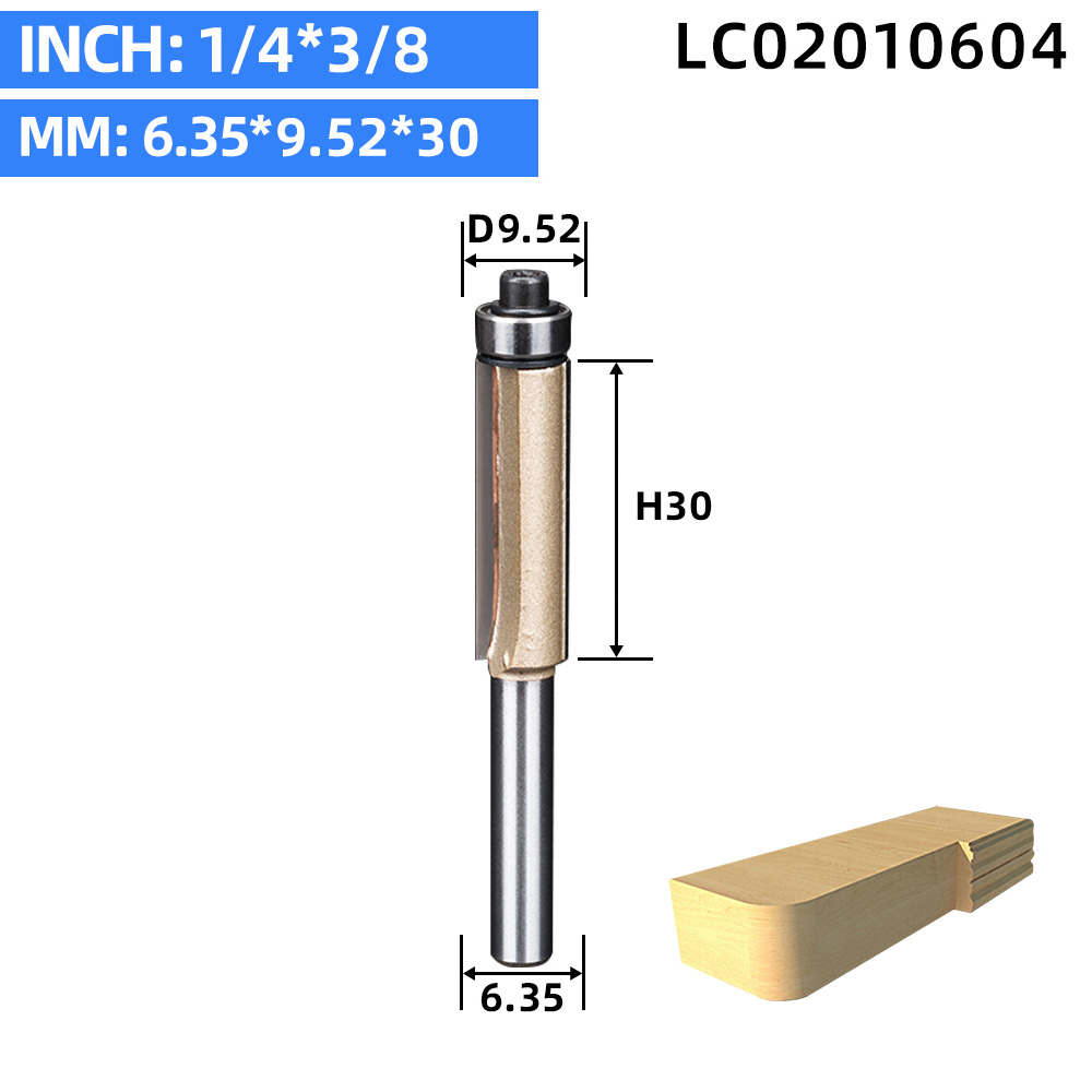 LIDIAO 1pc 1/2 ''1/4'' Schacht Langdurig trimmen beetje met lager Houtbewerking router bit 2 fluit straight bit frees