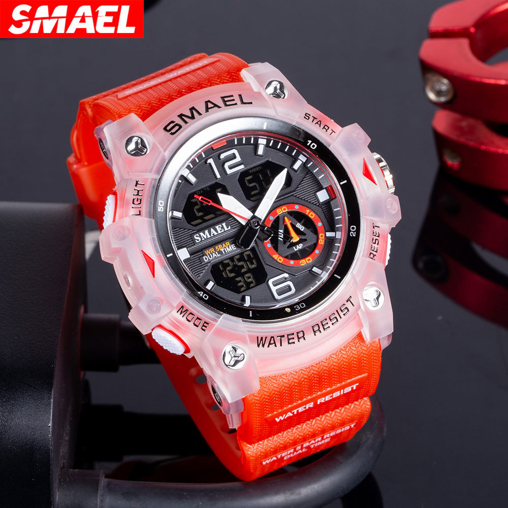 SMAEL 8007 Elektronische Uhr Sport Im Freien Wasserdicht Stoßfest Chronograph Dual Display Silikon Armband Männer Armbanduhren