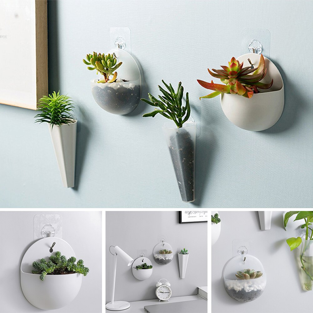 Wall Mounted Vase Hydroponic Wall Hanging Flower Pot Plastic Plant Vases Container Home Office Garden Decoration Wall Vase