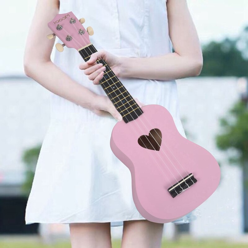 AD-Mcool Soprano Ukulele Pink 21 Inch 4 Strings Ukelele Cheap Hawaii Mini Guitar Heart-Shaped Tone Hole Basswood Wood