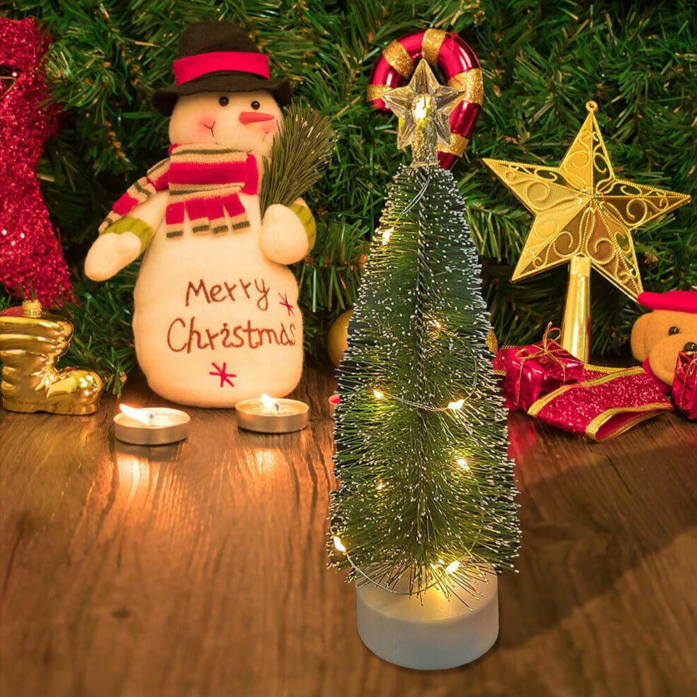 3pcs Mini Cedar Christmas Tree With LED Lights Small Pine Tree Table Desk Xmas Decoration Year