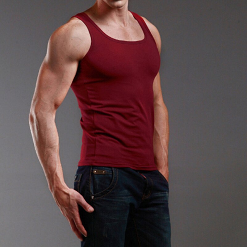 Gym Men Muscle Sleeveless Shirt Tank Top Bodybuilding Sport Fitness Workout Vest: wine red / XL