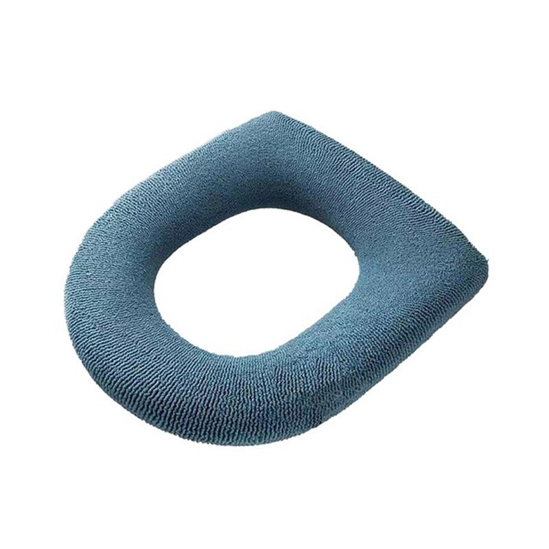 Housse de siège de toilette chaude d&#39;hiver, tapis de fermeture épais, coussin doux tricoté, housse de Bidet lavable en forme de O, accessoires de toilette: Blue