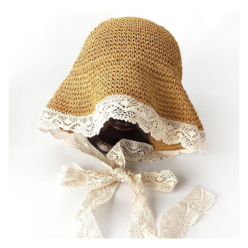 Sun hat girl foldable beach hat travel sunscreen lace lace adjustable summer straw cap child visors hat SL-06