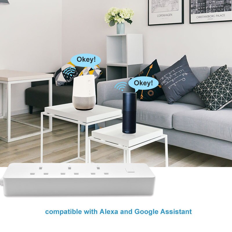 Smart Power Strip - 3 AC Outlets + 2 USB Ports - 1.5m Cable - WiFi Timer Remote & Voice Control for Alexa/Google Home