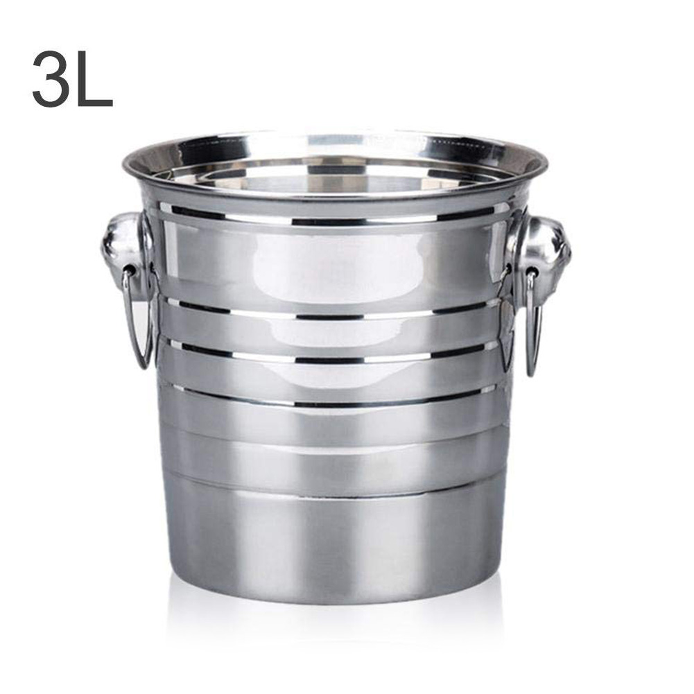 3L/5L/7L Stainless Steel Ice Bucket Thick Ice Holder Container for Bar Party Champagne Wine Barrel Silver: 3L