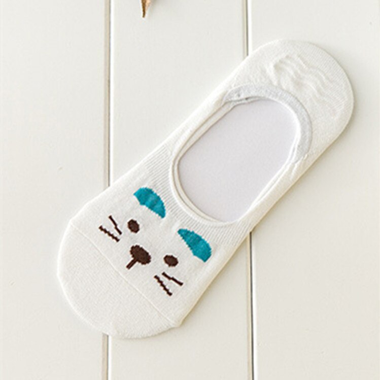 10 Kleur Vrouwen Onzichtbare Katoenen Sokken No Show Antislip Loafer Liner Low Cut Cartoon Animal Bears Konijnen Katten Boot Korte feminino