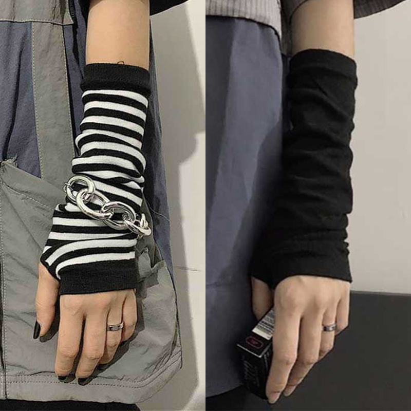 Noir Punk longs gants sans doigts manchette femmes hommes Ninja Sport extérieur Hip-hop gants coude mitaines Cool Stretch hiver bras plus