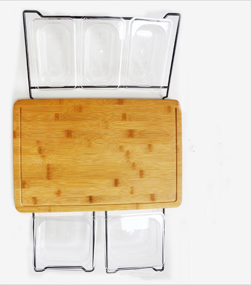 Bamboo Cutting Board for Kitchen, Wood Chopping Board, Bamboo Board with Tray, Chopping Board with Stainless Steel Juice Catcher: WHITE