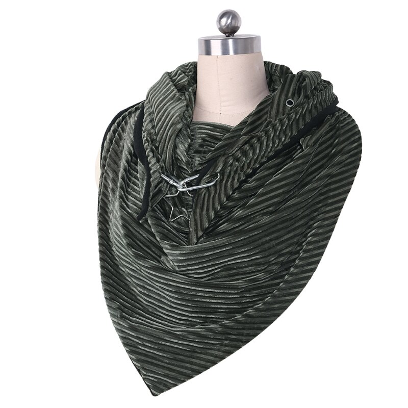 Femmes hiver épaissir grande écharpe avec bouton crochet étoile pendentif décontracté couleur unie côtelé Triangle châle enveloppement extérieur cou plus: green