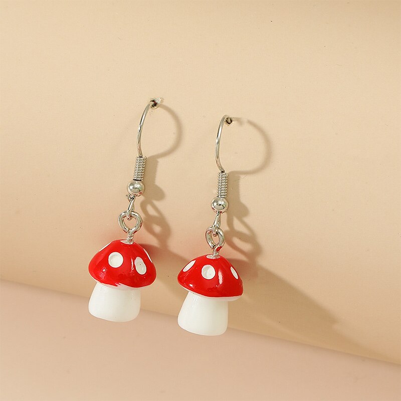 Boucles d'oreilles pendantes en forme de champignon pour femmes et filles, bijoux mignons faits à la main, 8 couleurs, 1.2x3.3cm, petits