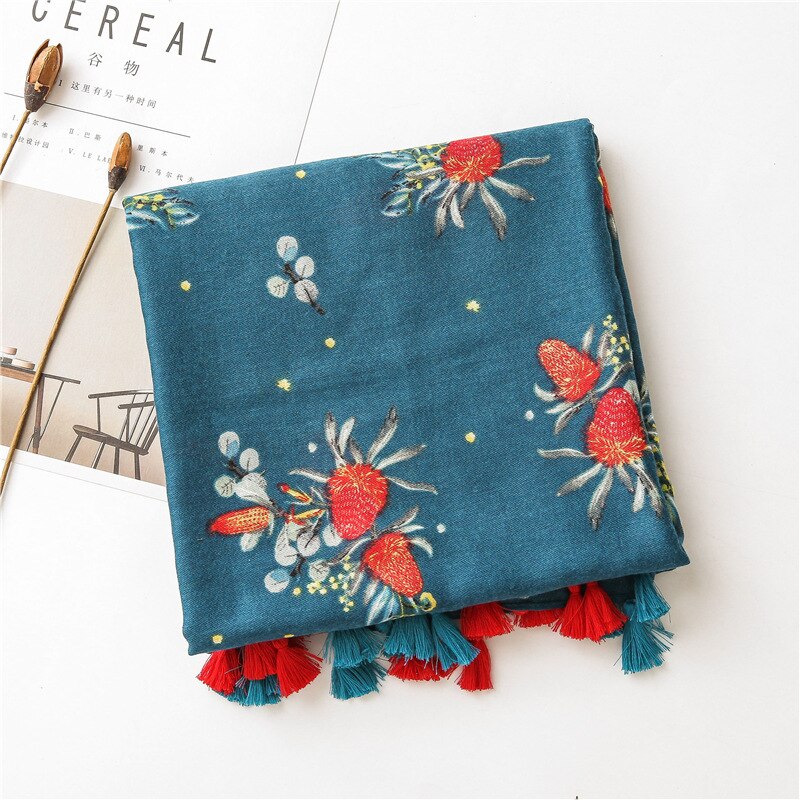 Luxe Gedrukt Hijab Sjaal Vrouwen Шарф Женский Lange Bloemen Kwasten Sjaals Foulard Femme Moslim Hijab Snood: style 7