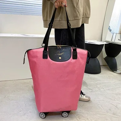Faltbare Einkaufstaschen, Reise-rollen-Zugwagen, Trolly-Tasche mit Rädern, wiederverwendbarer Einkaufswagen, Lebensmittel-Organizer, Gemüsetasche: Rosa