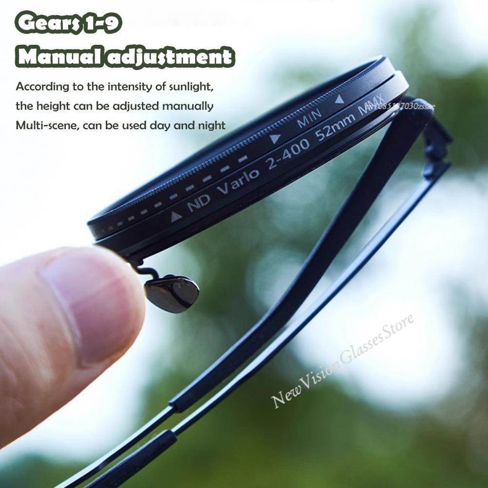 Gafas polarizadas redondas para hombres y mujeres, gafas de sol ajustables de 1-9 velocidades con lentes de filtro ND, gafas retro anchas