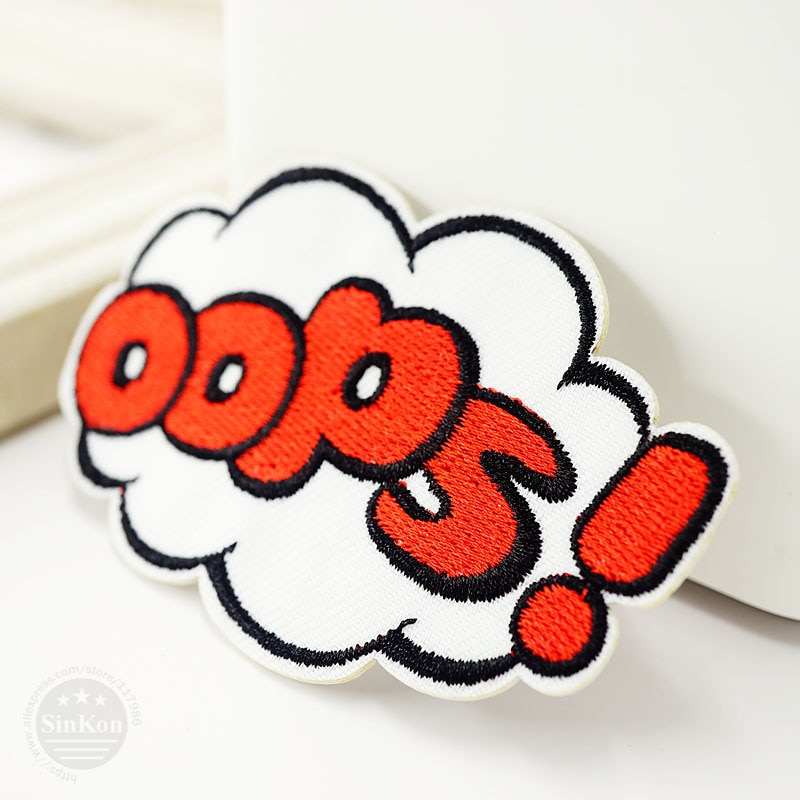 OOPS (Size: 5.3x8.3 cm) Patches Badges Iron Op Geborduurde Patch Voor Doek Cartoon Badge Patches kledingstuk Applicaties DIY Accessoire