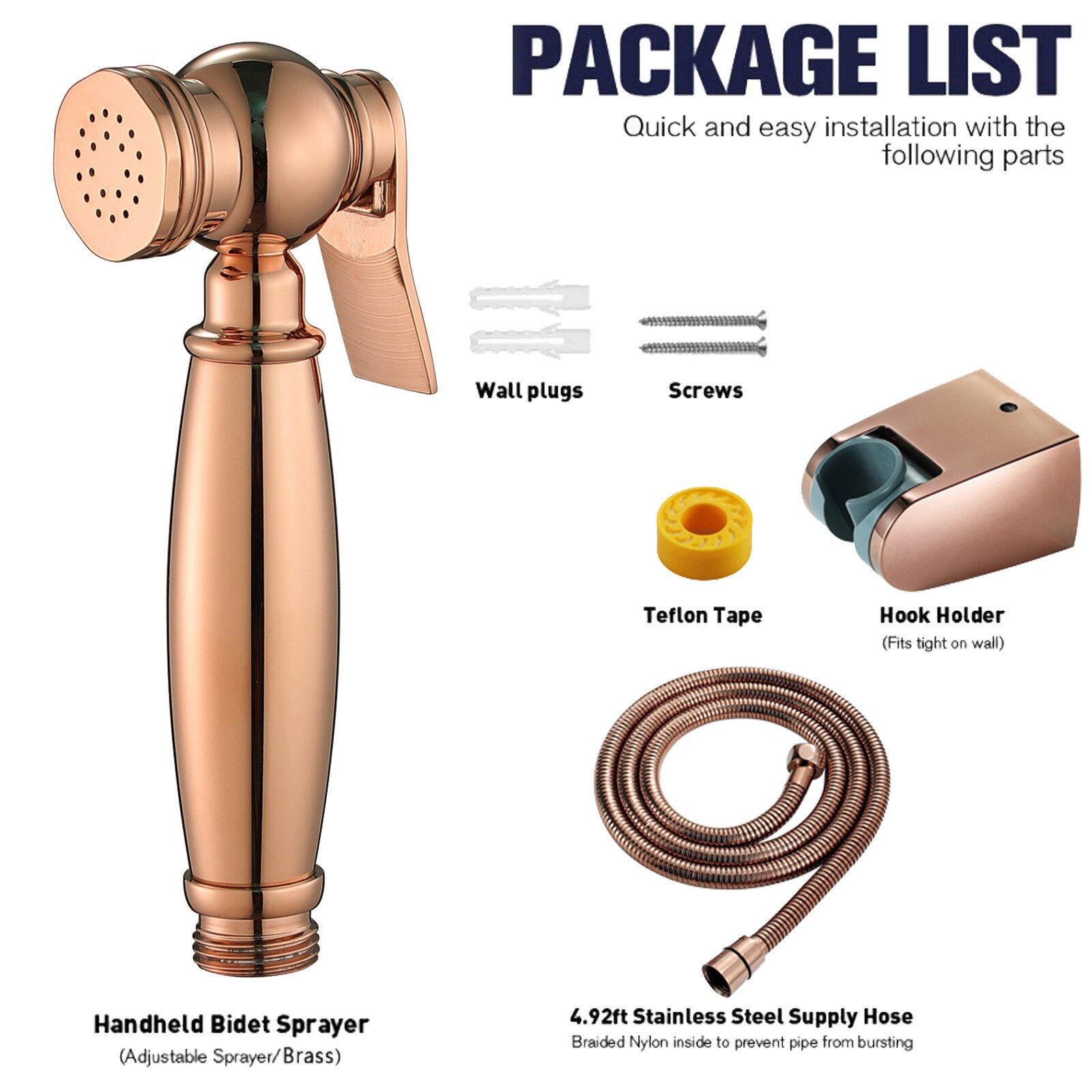 Rose Gold brass Bidet Sprayer hand held toilet bidet spray shattaf set copper bathroom toilet shower head jet set: Rose Gold Set