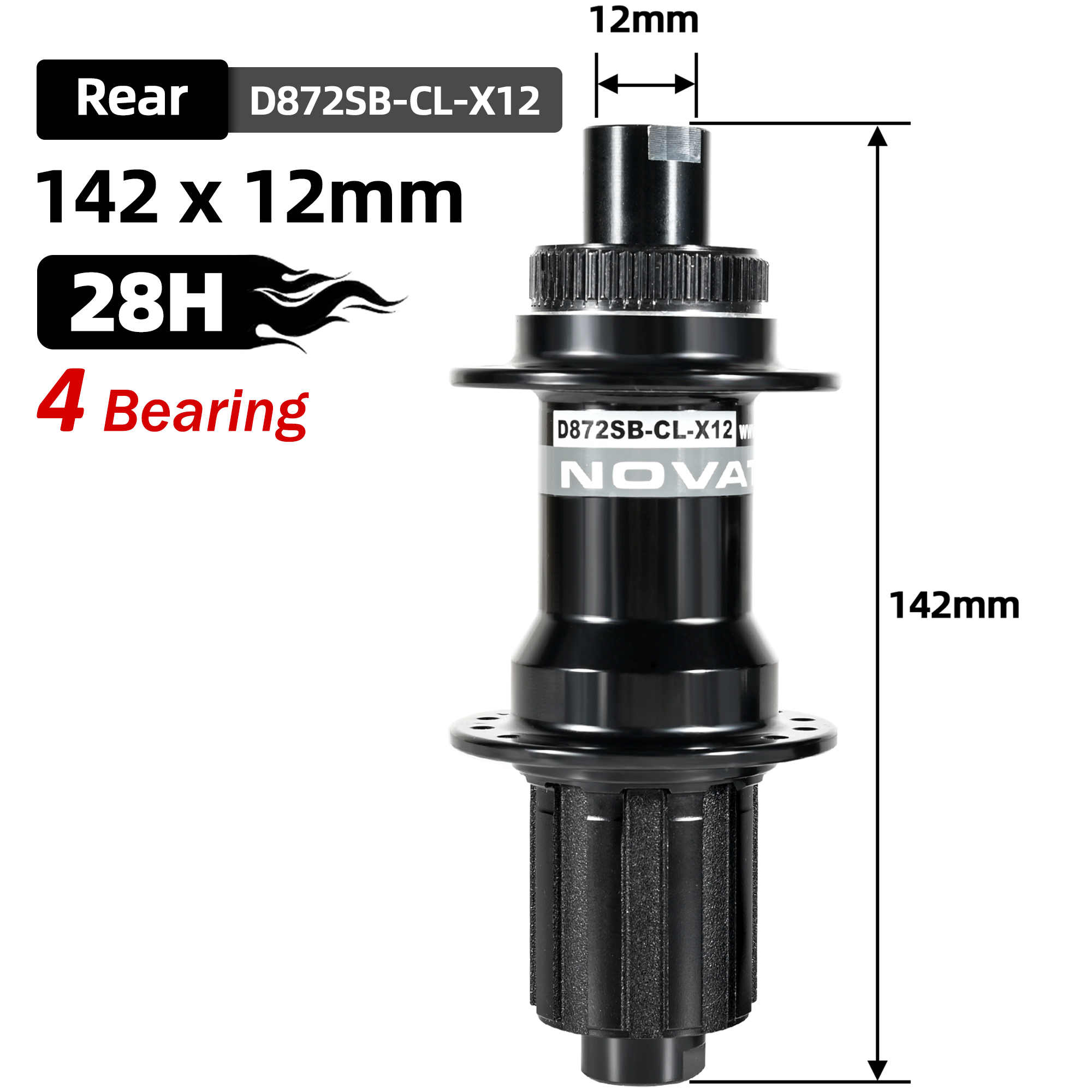 Novatec MTB/Road Bike Hubs D981SB/D872SB Bike Hub Center Lock Disc Brake 28 Holes 4 Bearings HG 8/9/10/11-Speed 100/142x12mm: Yellow