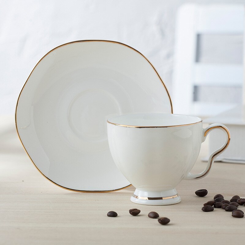 Style européen supérieur ivoire blanc en céramique os chine porcelaine Drinkware service à café avec soucoupe tasse et cuillère Rose doré: Style 1