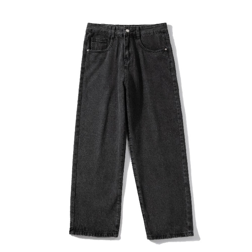 White Jeans for Men Streetwear Hip Hop Baggy Pants Loose Straight Denim Male Boyfriend Long Trousers: Black Gray / S