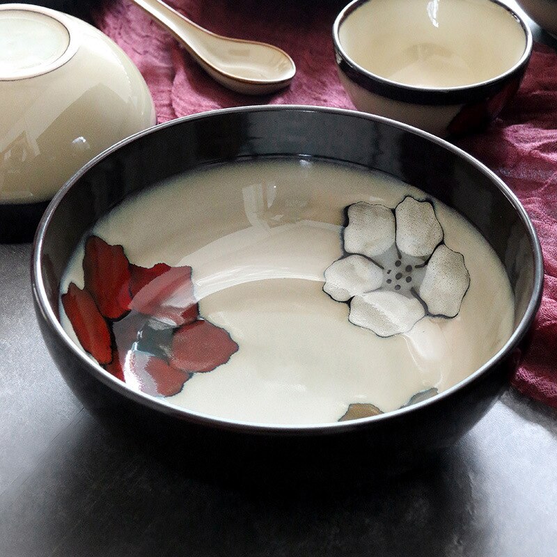 Japanese and Korean ceramic tableware set fish plate soup bowl noodle bowl rice bowl home plate deep plate dinner plate