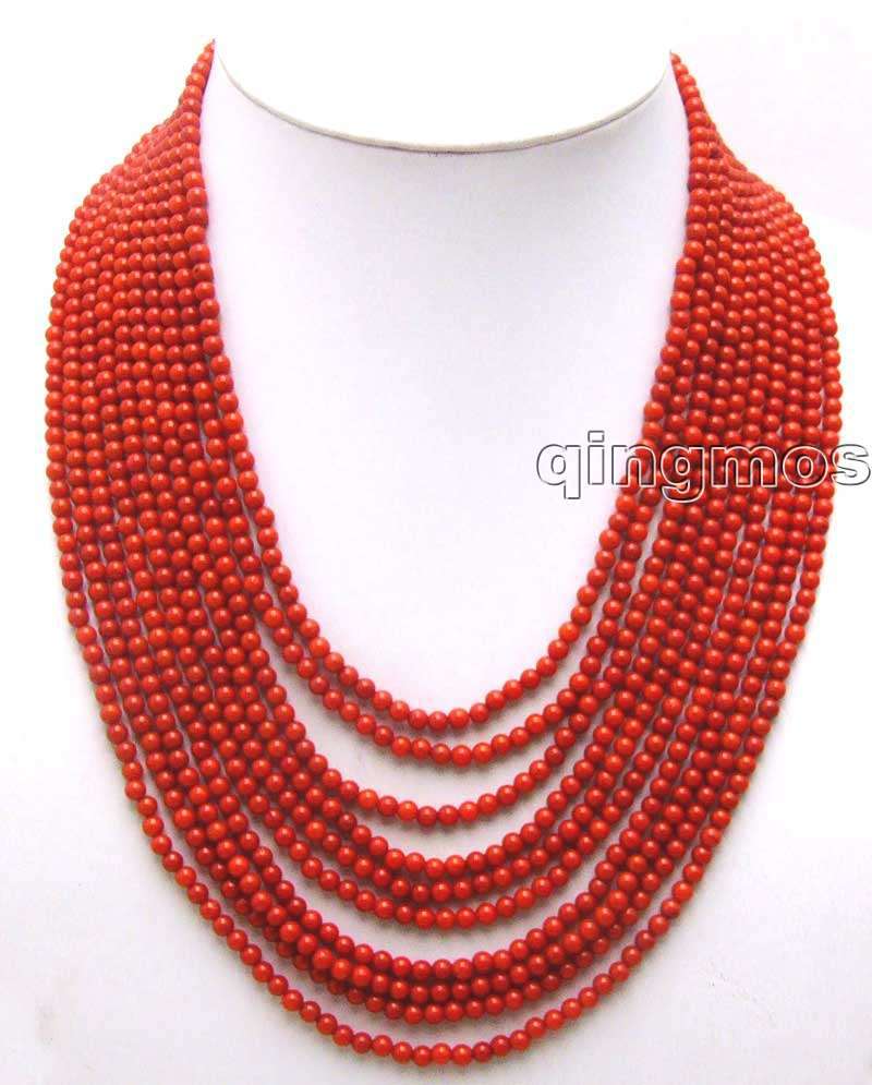 Di Lusso in VENDITA Bella 10 Fili 4 MM Rosso Rotondo di Alta Qualità corallo 18-23 "lungo collana-nec5777 tutto'ingrosso/Trasporto libero al minuto