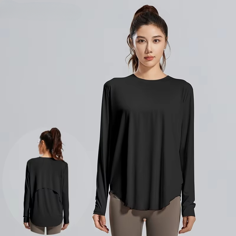 WOYYHO Yoga-T-Hemden für Damen, langärmelig, lockere Passform, Lauf-Sweatshirt, schnell trocknend, Sport, Fitness, trainieren, Spitzen, atmungsaktive Bluse